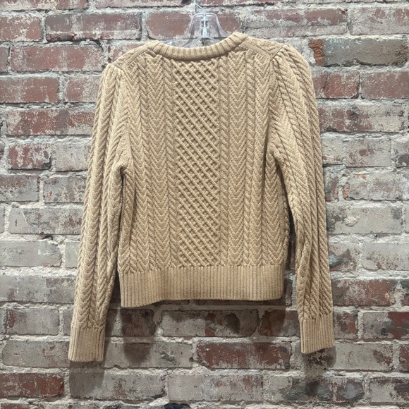 J Crew Cable Knit Sweater Camel Crew Neck Long Sleeve Cotton Women's Medium - Picture 5 of 5